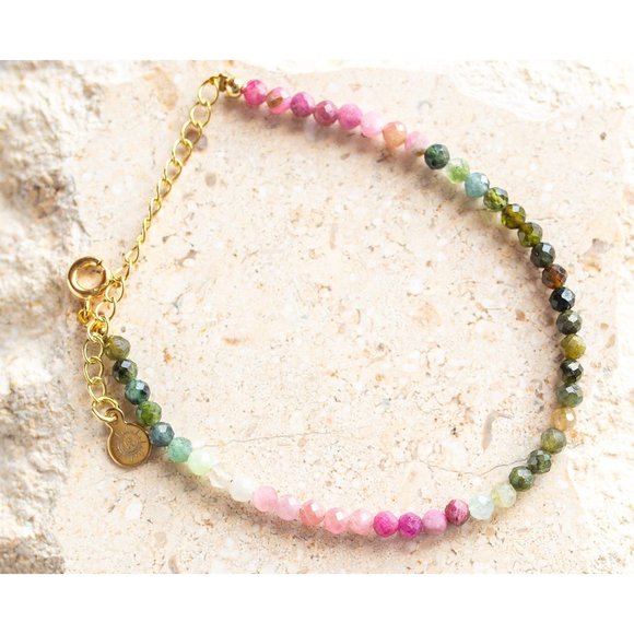 Watermelon Tourmaline Beaded Bracelet Dainty Gemstone Jewelry for Girlfriend - Picture 7 of 8